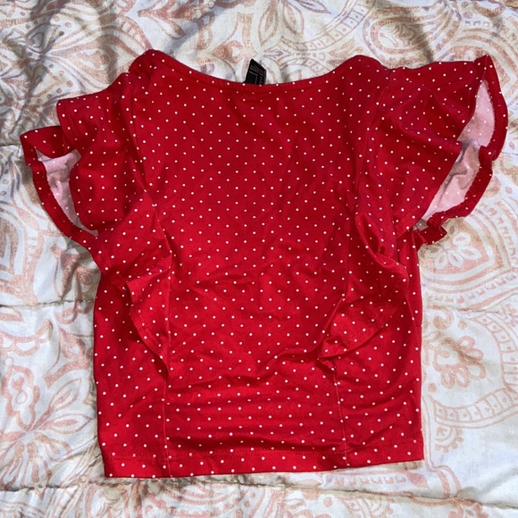 Red and white polka dot crop top - Picture 3 of 4